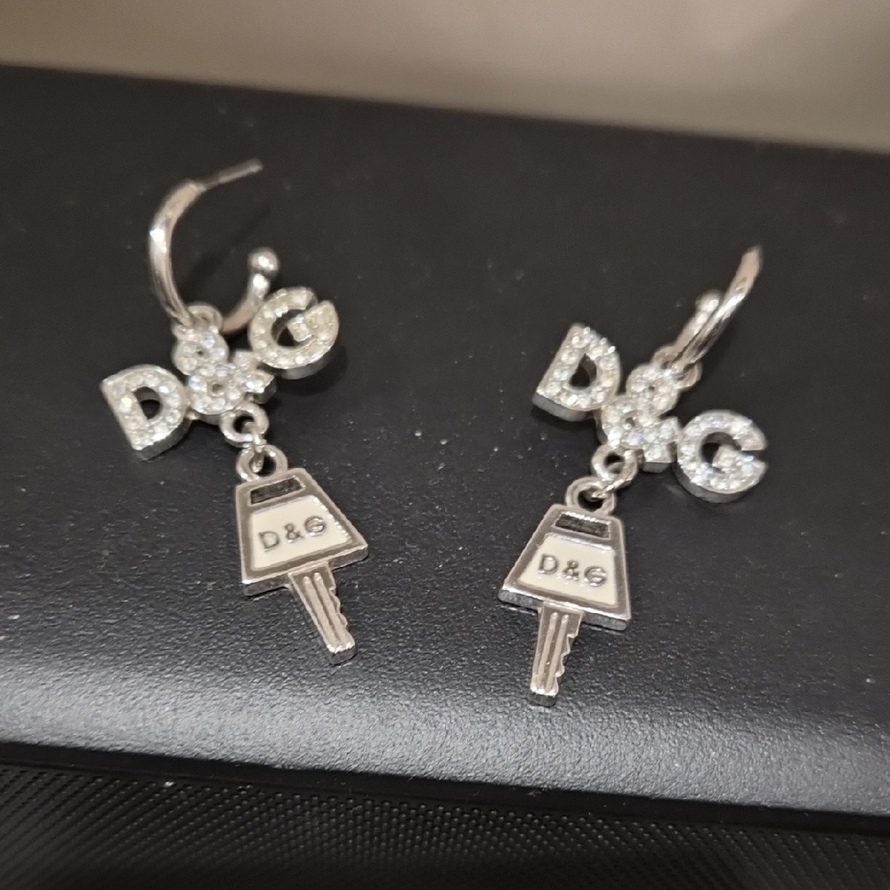 D&G Silver Key Charm Earrings